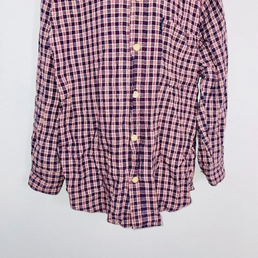 Ringo Sport Boys Shirt M 10-12 Blue Red Plaid Button Up Long Sleeve Casual